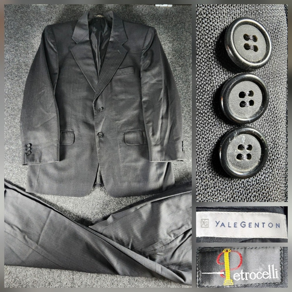 Petrocelli‎ Yale Genton Mens 40R 2pc Suit Gray Pinstripe Wool Cashmere Pnt 32x29